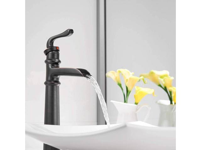 Tall Oil Rubbed Bronze Waterfall Vessel Sink Faucet with Pop Up Drain T877