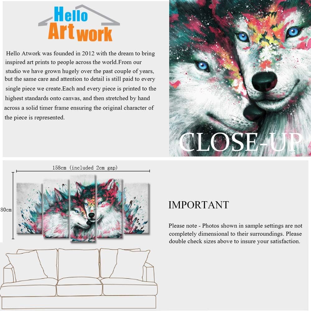 5 Pieces Black and White Wolf Canvas Wall Art S679879
