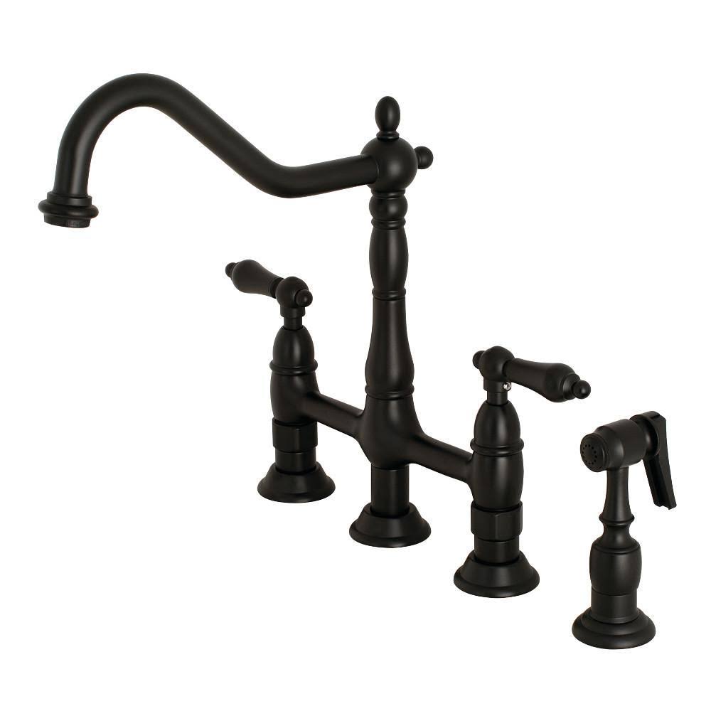 Satin Nickel Kitchen Bridge Faucet with Brass Sprayer F827690