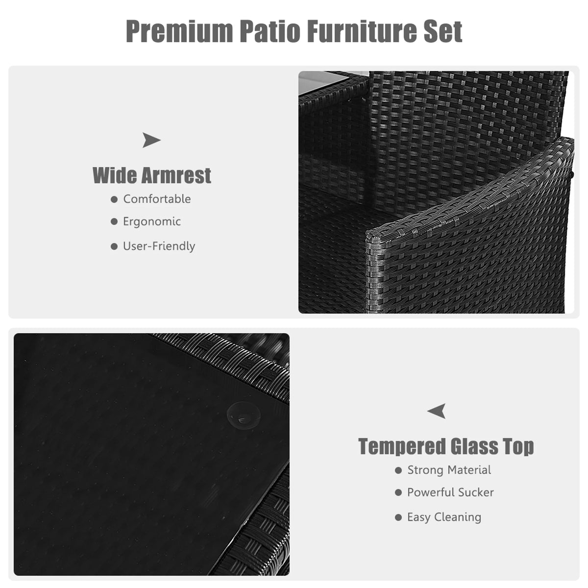 Rattan Wicker Patio Conversation Set with Table Turquoise Cushion D310645