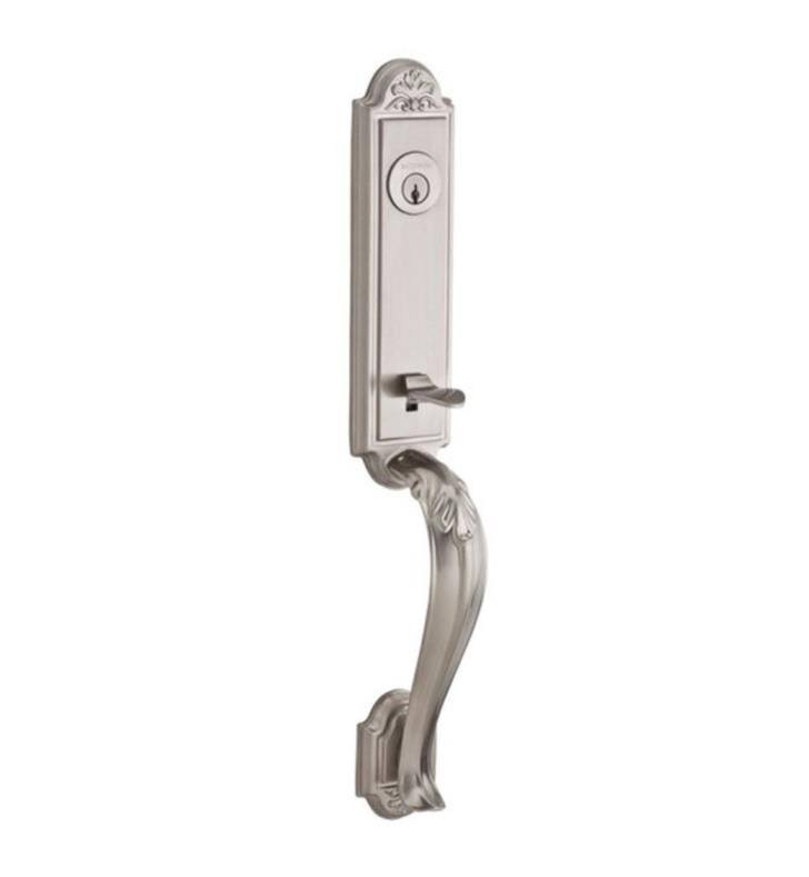 Satin Nickel Handleset with Ellipse Knob and Traditional Arch Rose N91364