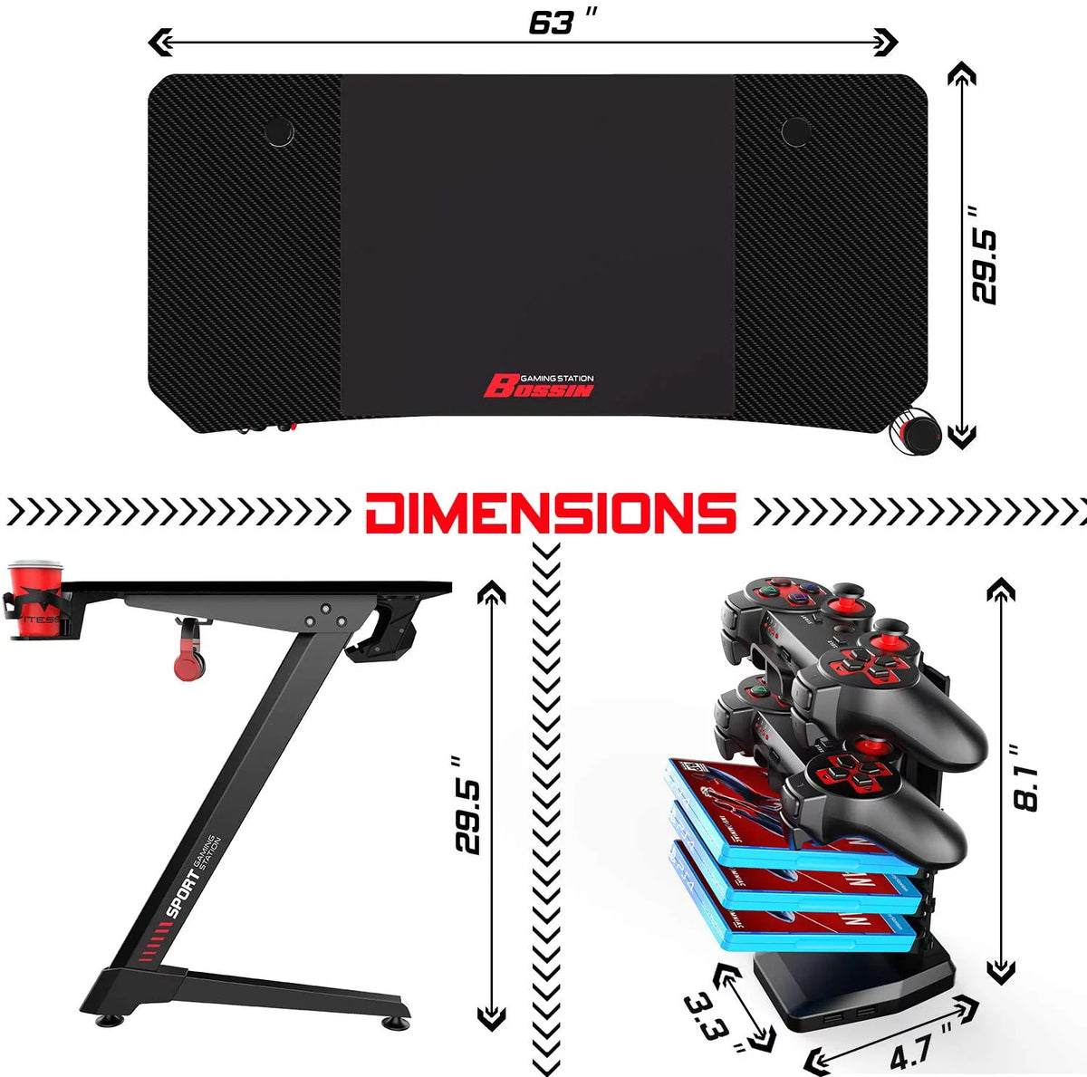63 Inch Ergonomic Gaming Desk with Mouse Pad and Cup Holder Q925
