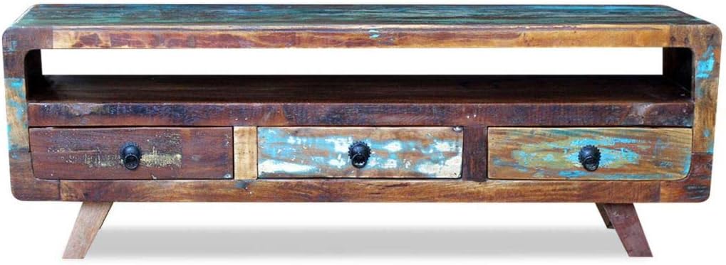 Vintage TV Stand with 3 Drawers Solid Reclaimed Wood Z860895