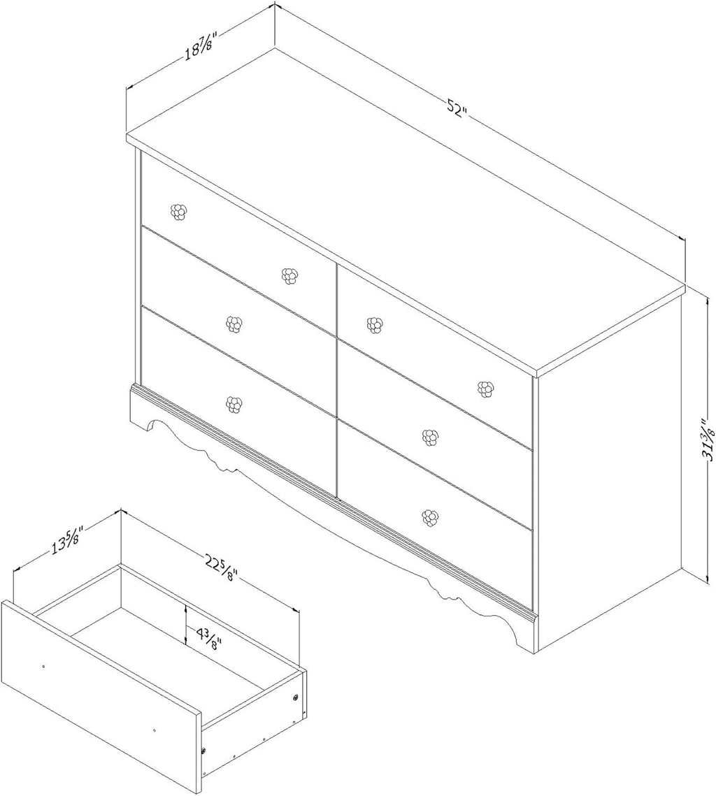 White Wash 6-Drawer Double Dresser with Metal Handles Y778919