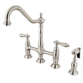 Satin Nickel Kitchen Bridge Faucet with Brass Sprayer F827690