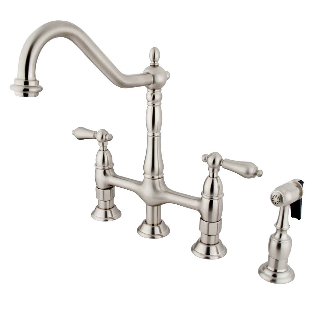 Satin Nickel Kitchen Bridge Faucet with Brass Sprayer F827690