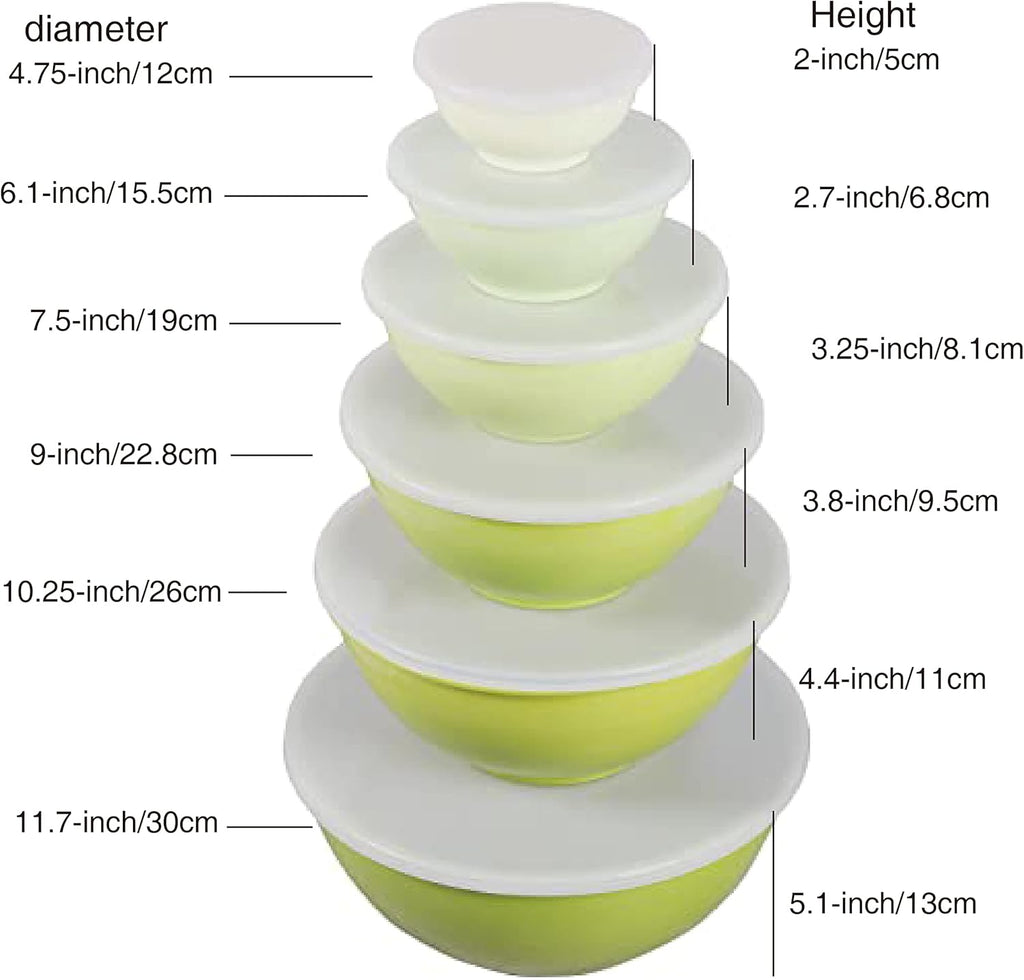 12 Piece Melamine Mixing Bowls with Lids Set (Green Ombre) R380