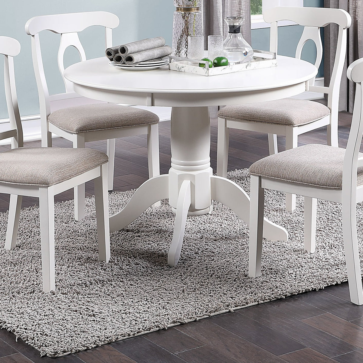 5pc Round Dining Table Set with 4 Cushion Chairs Rubberwood I646