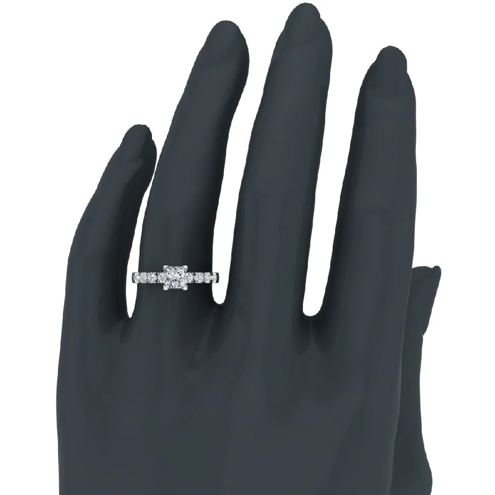 Princess Solitaire Diamond Ring 18K White Gold 1.20 Carat B866