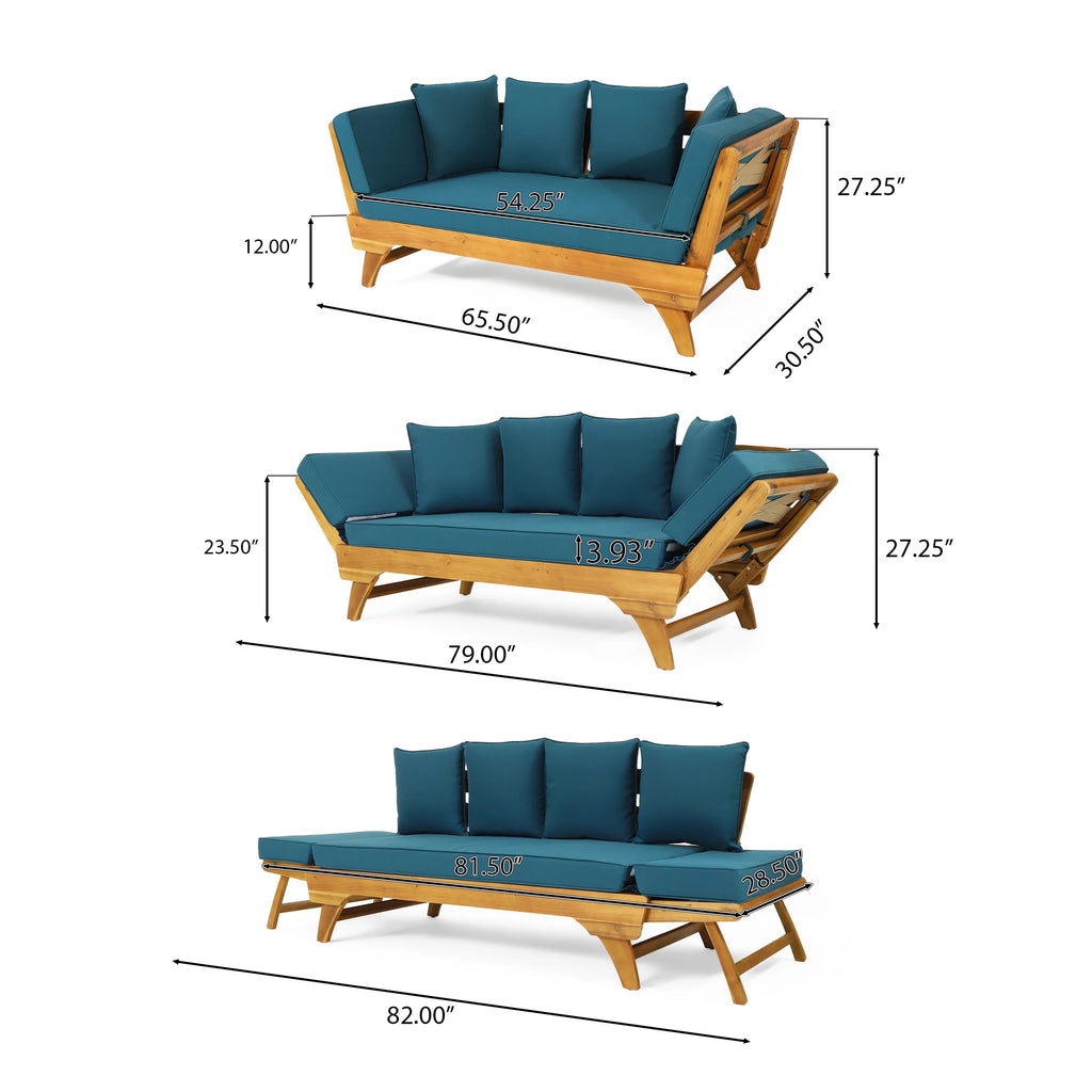 Acacia Wood Outdoor Expandable Daybed with Cushions G965