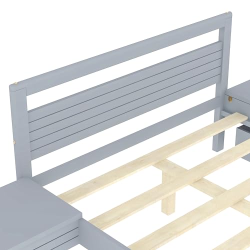 Queen Size Gray Wooden Platform Bed with 2 Storage Drawers and 2 Bedside Tables N9370