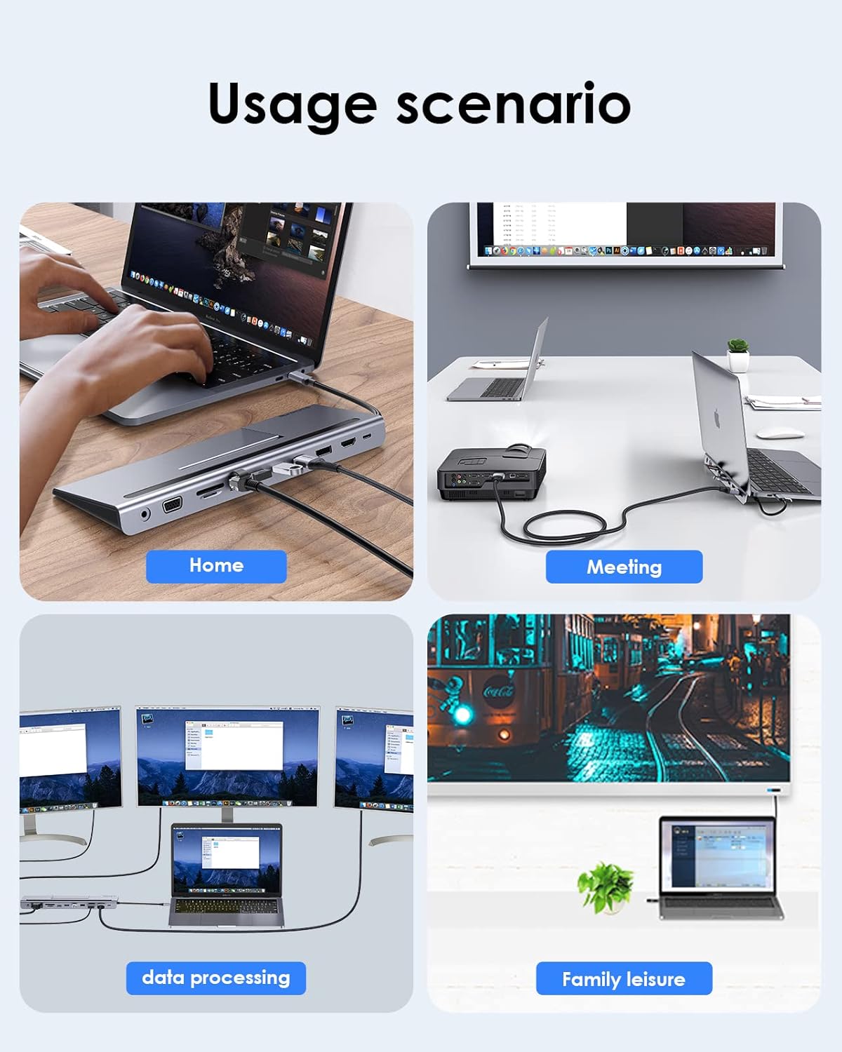 USB C Docking Station with 100W PD, 4K HDMI, DisplayPort, VGA, Ethernet, Card Reader, USB 3.0, USB 2.0, Aux Adapter Z573