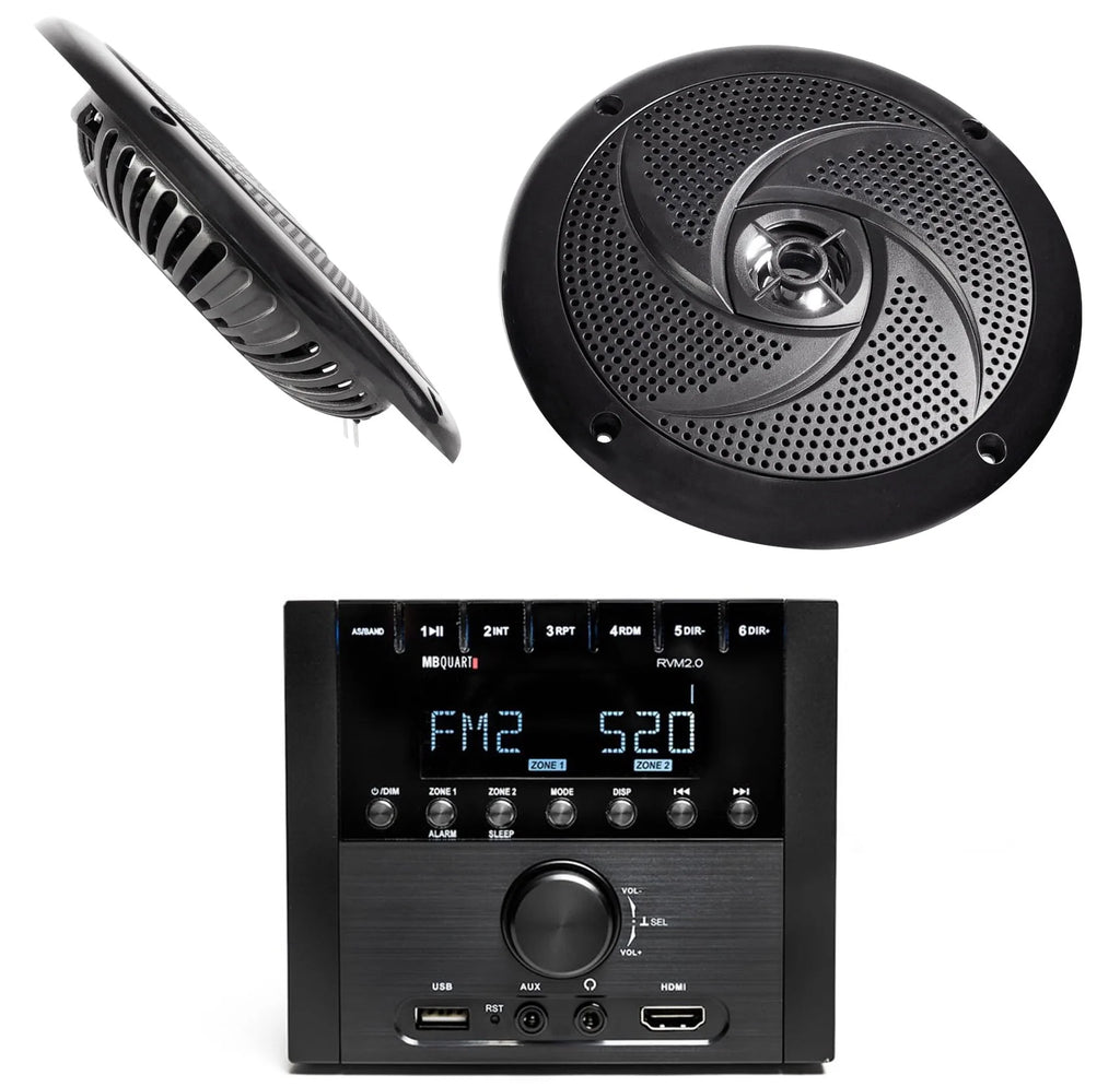 Bluetooth RV Receiver Stereo with 2 Black 6.5 Speakers N85373