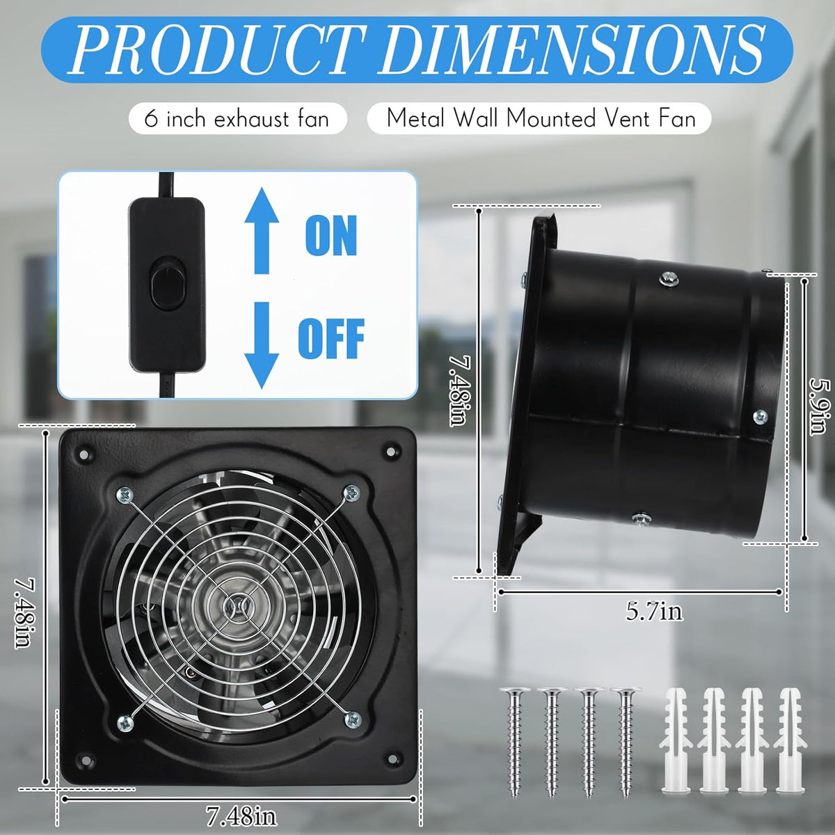 Black 6 Inch Exhaust Fan with Switch and Damper T104216