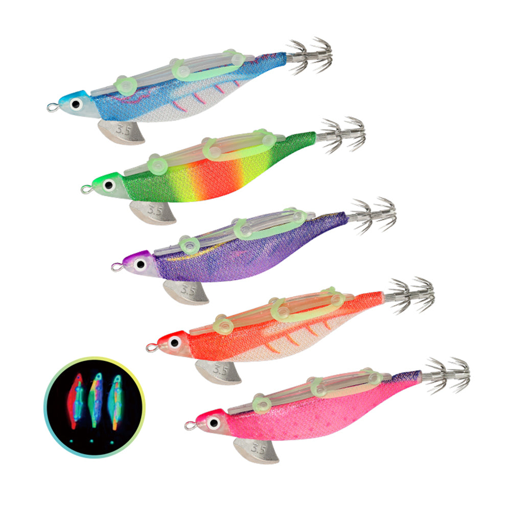 10pcs Fishing Luminous Shrimp Lure Hard Artificial Bait Wood with Squid Hooks Q84238
