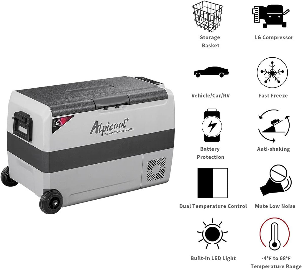 53 Quart Dual Temperature Control Portable Car Refrigerator Freezer G16611