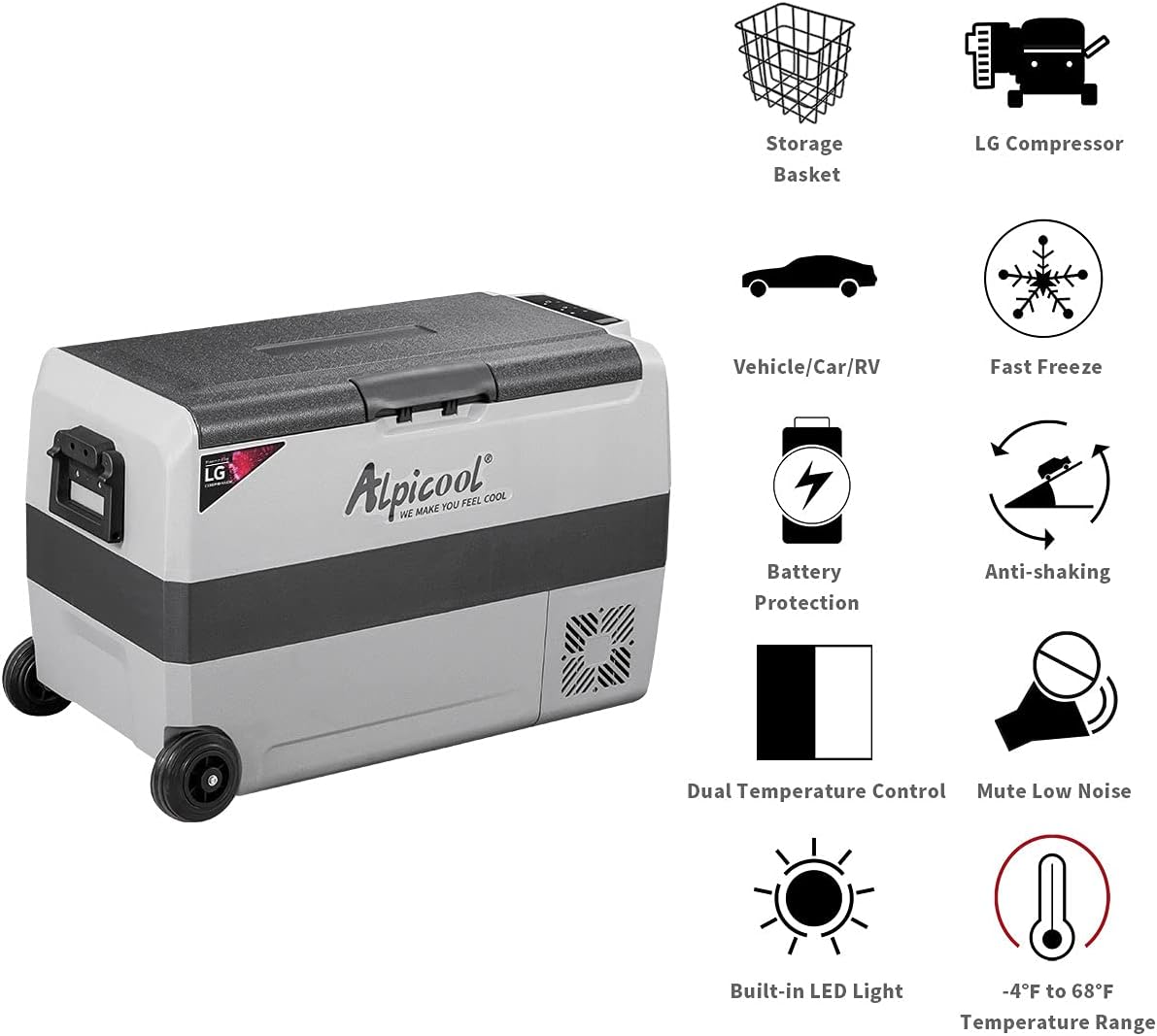 53 Quart Dual Temperature Control Portable Car Refrigerator Freezer G16611