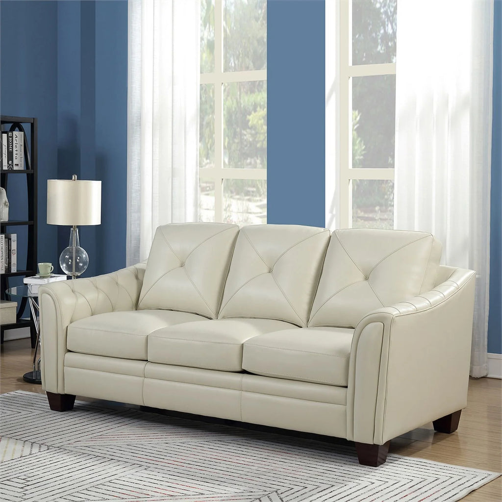Tufted Leather Sofa In Ivory M986