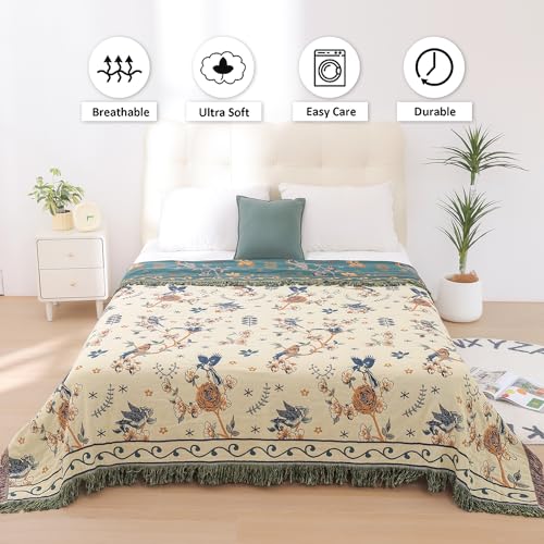 Beige 100% Organic Cotton Throw Blanket 80" x 90" D739