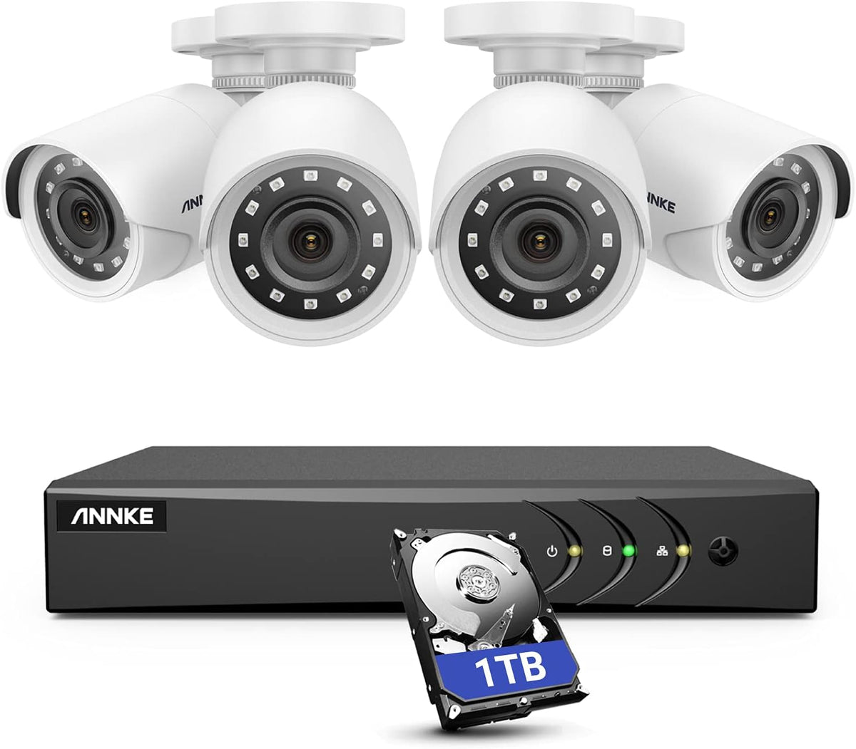 5MP Wired Security Camera System, 8CH DVR with 1 TB Hard Drive and 4 1080p Weatherproof Bullet Cameras U7925