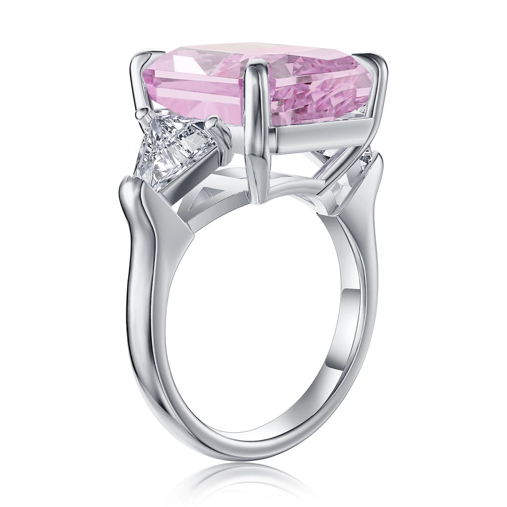 Pink Gemstone Three Stone Sterling Silver Ring L680