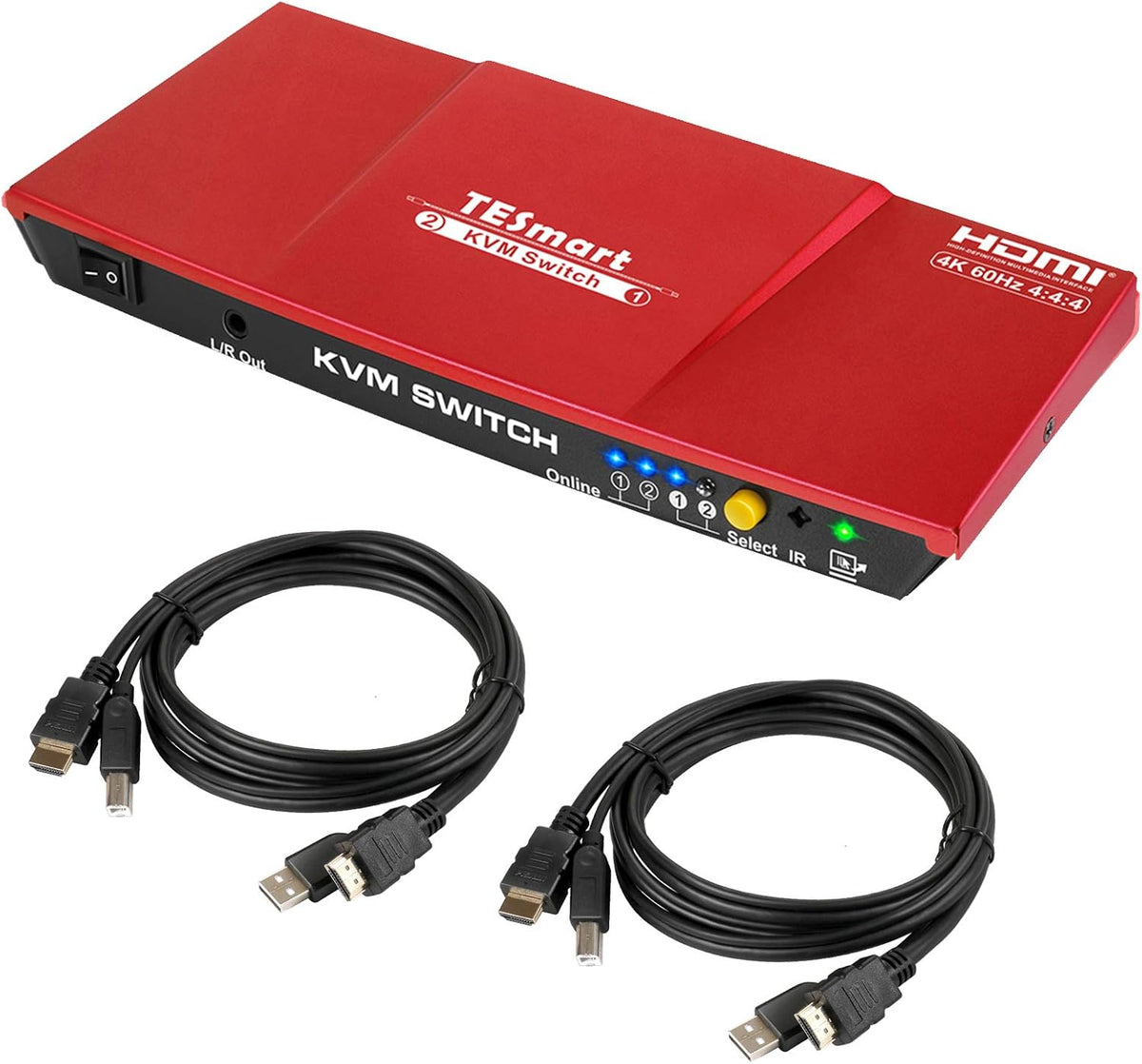 HDMI 4K@60Hz 2x1 KVM Switch with 2 Pcs 5ft KVM Cables (Black) L643