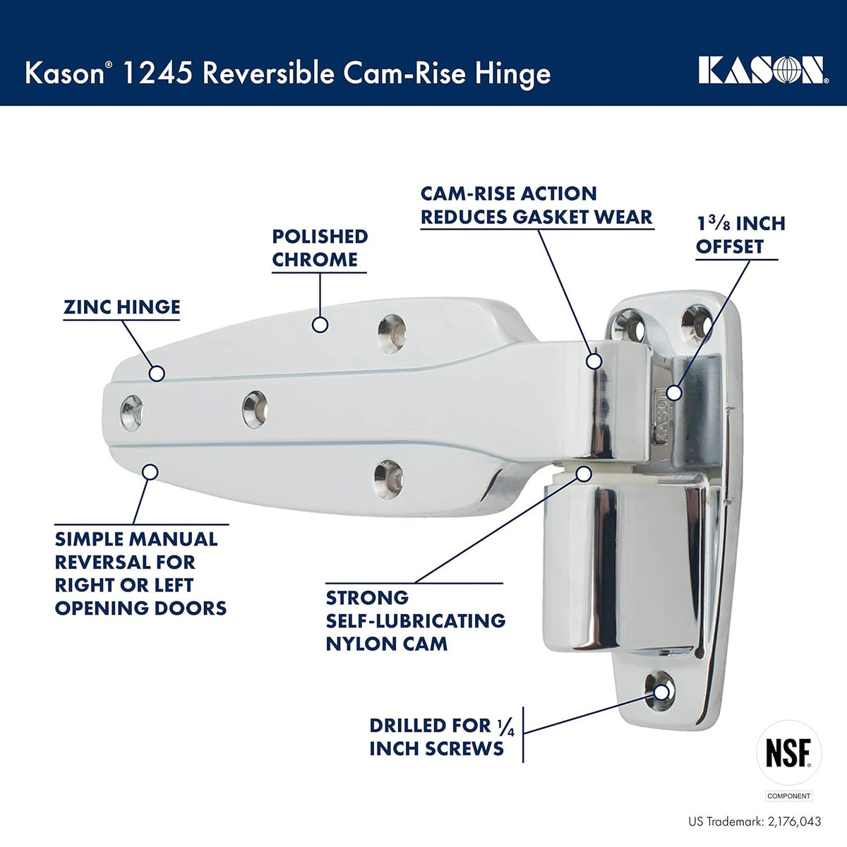 Reversible Cam-Rise Hinge, 1 to 3/8 Inch Offset, Pack of 2 H605451
