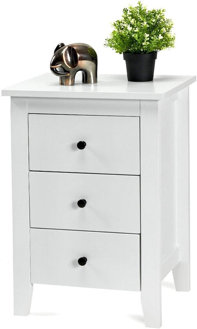 White 3 Drawer Wooden Nightstand X2462