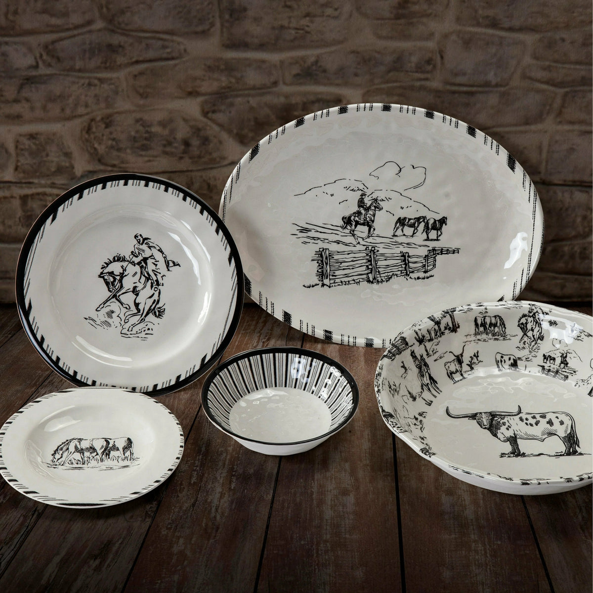14-Piece Melamine Dinnerware Set Black/White Q12552