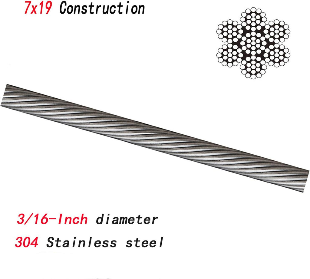 304 Stainless Steel Wire Rope 500ft 3/16 7x19 Cable V1303