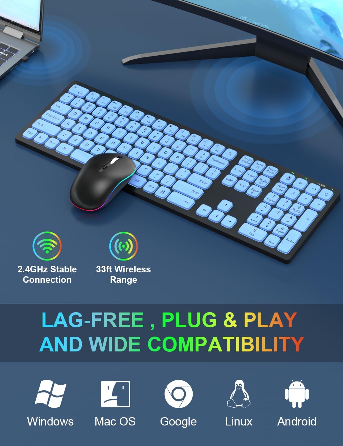Slim Rechargeable Wireless Keyboard and Mouse Combo with RGB Backlit K92349