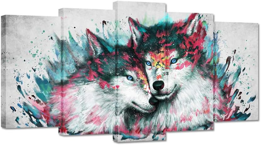 5 Pieces Black and White Wolf Canvas Wall Art S679879