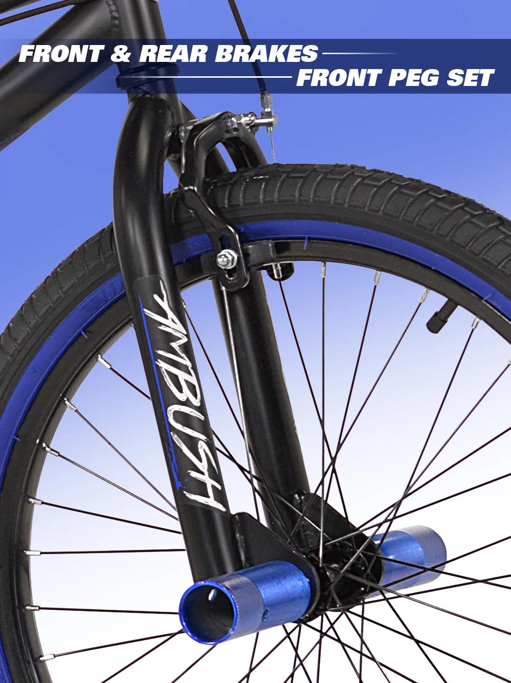 20 In. Boy's BMX Bike, Black with Blue and White Accents B33632