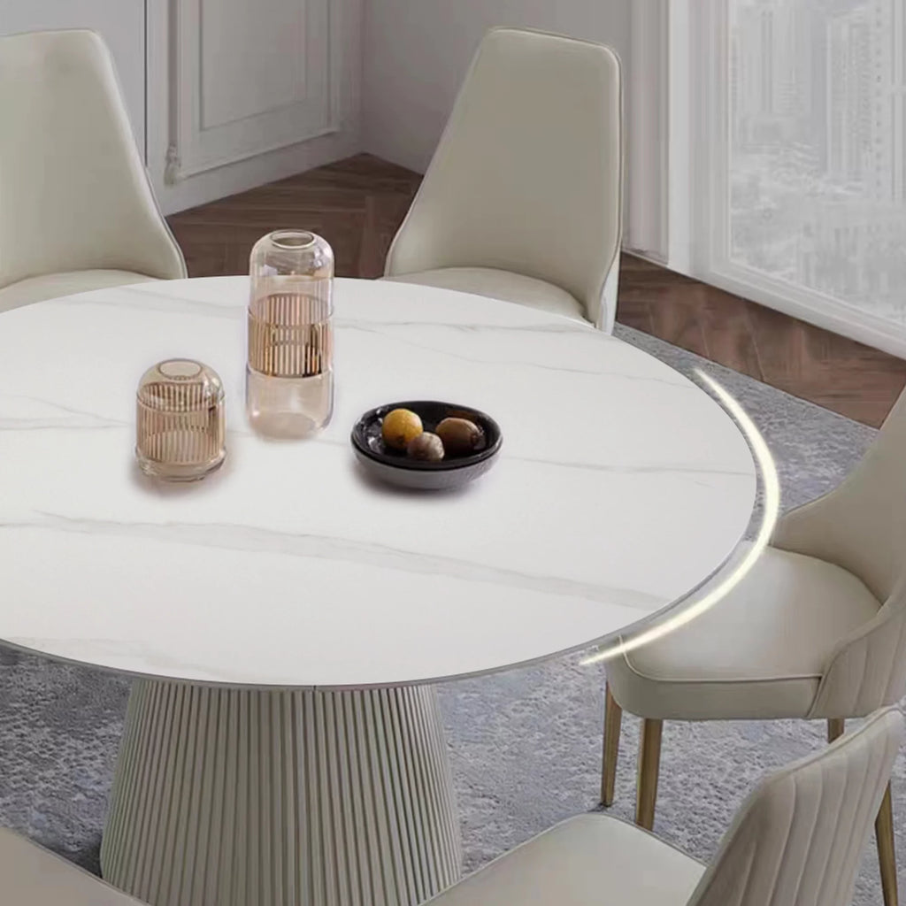 White 7 Piece Faux Marble Dining Table Set V75931