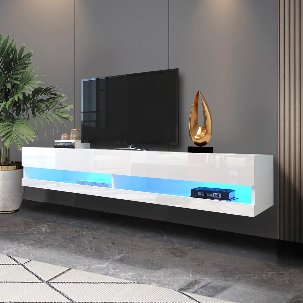 White Wall Mounted Floating TV Stand with 20 Color LEDs O21222