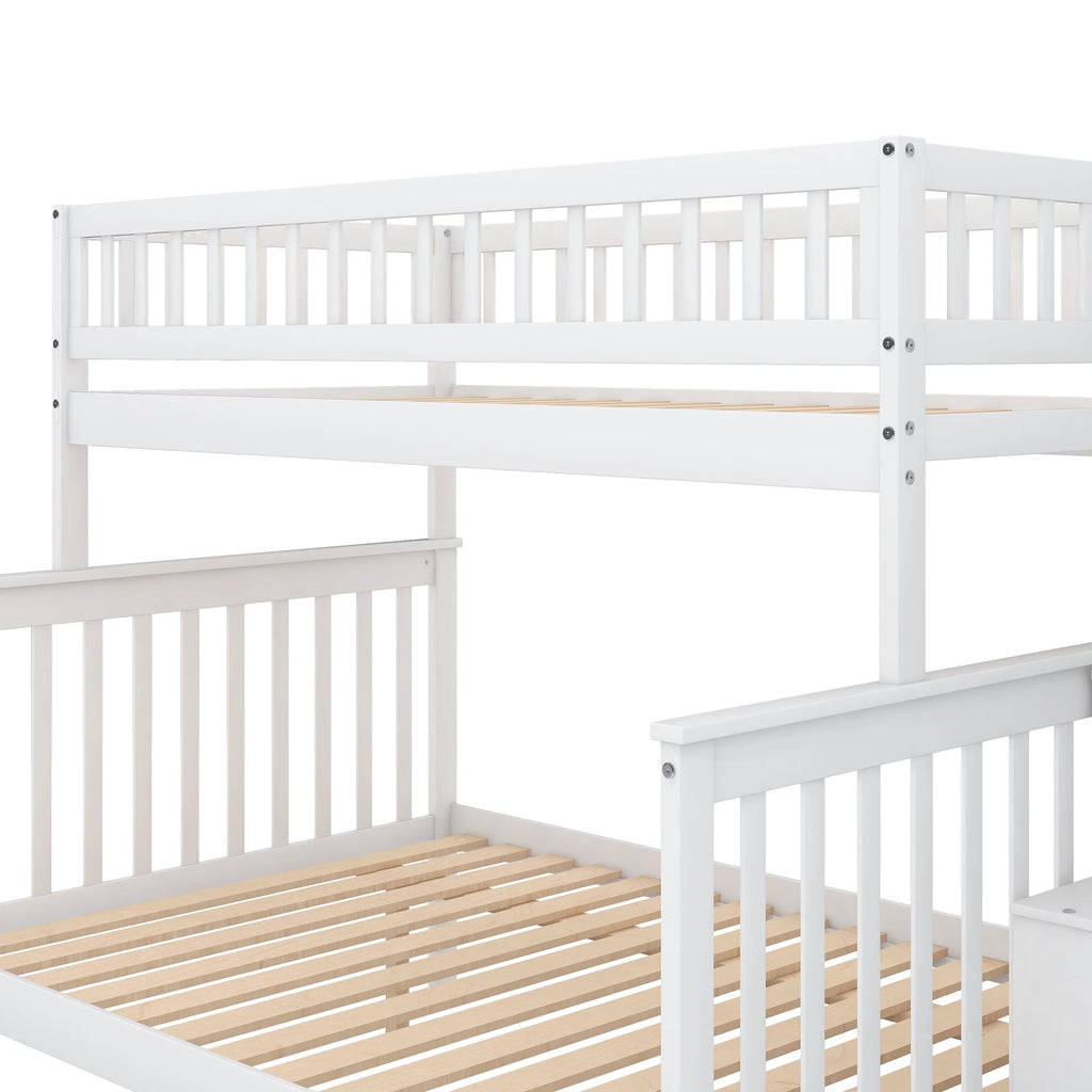 Twin Over Full Bunk Bed with Trundle and Stairs, White B7461