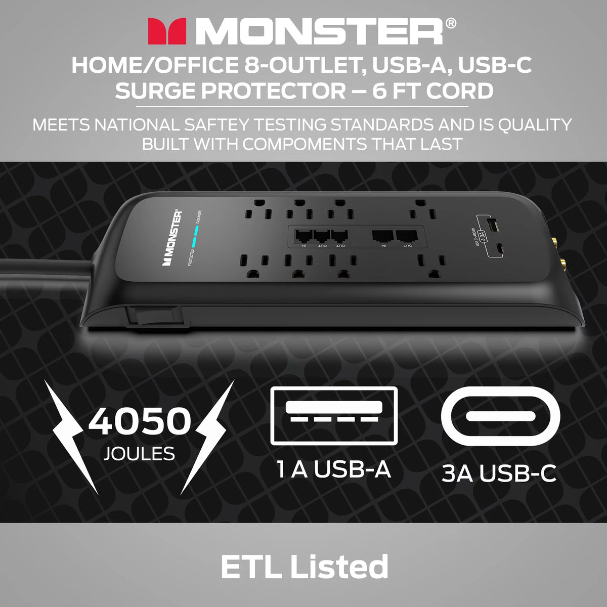 Black Heavy Duty Power Strip and Surge Protector T717