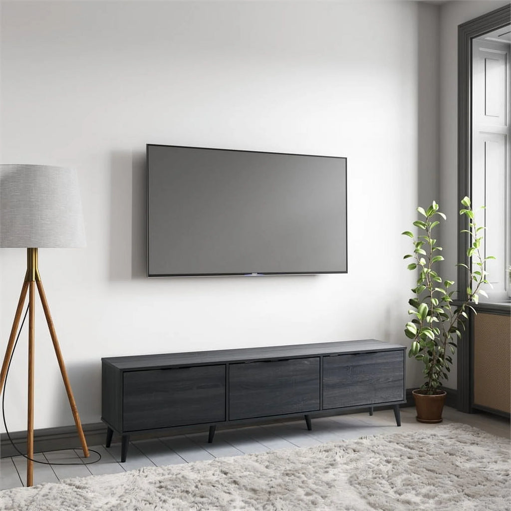 Dark Gray Engineered Wood TV Stand with Closed Storage N441653