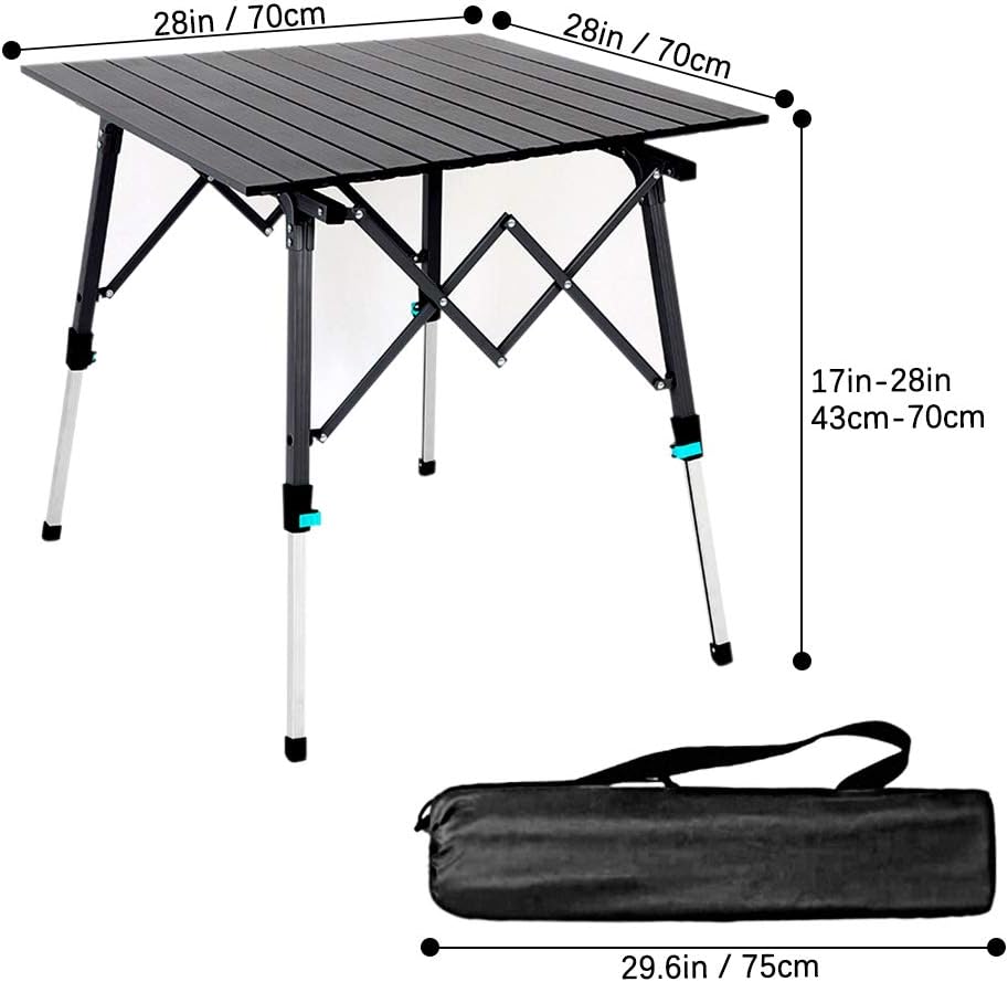 Portable Aluminum Folding Camping Table with Carry Bag (Black) J22759
