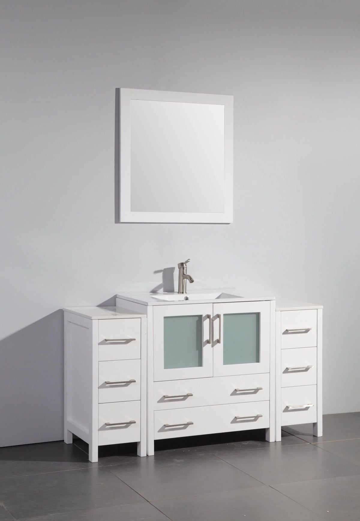 54 in. Single Sink White Vanity Cabinet with Ceramic Sink & Mirror D5918