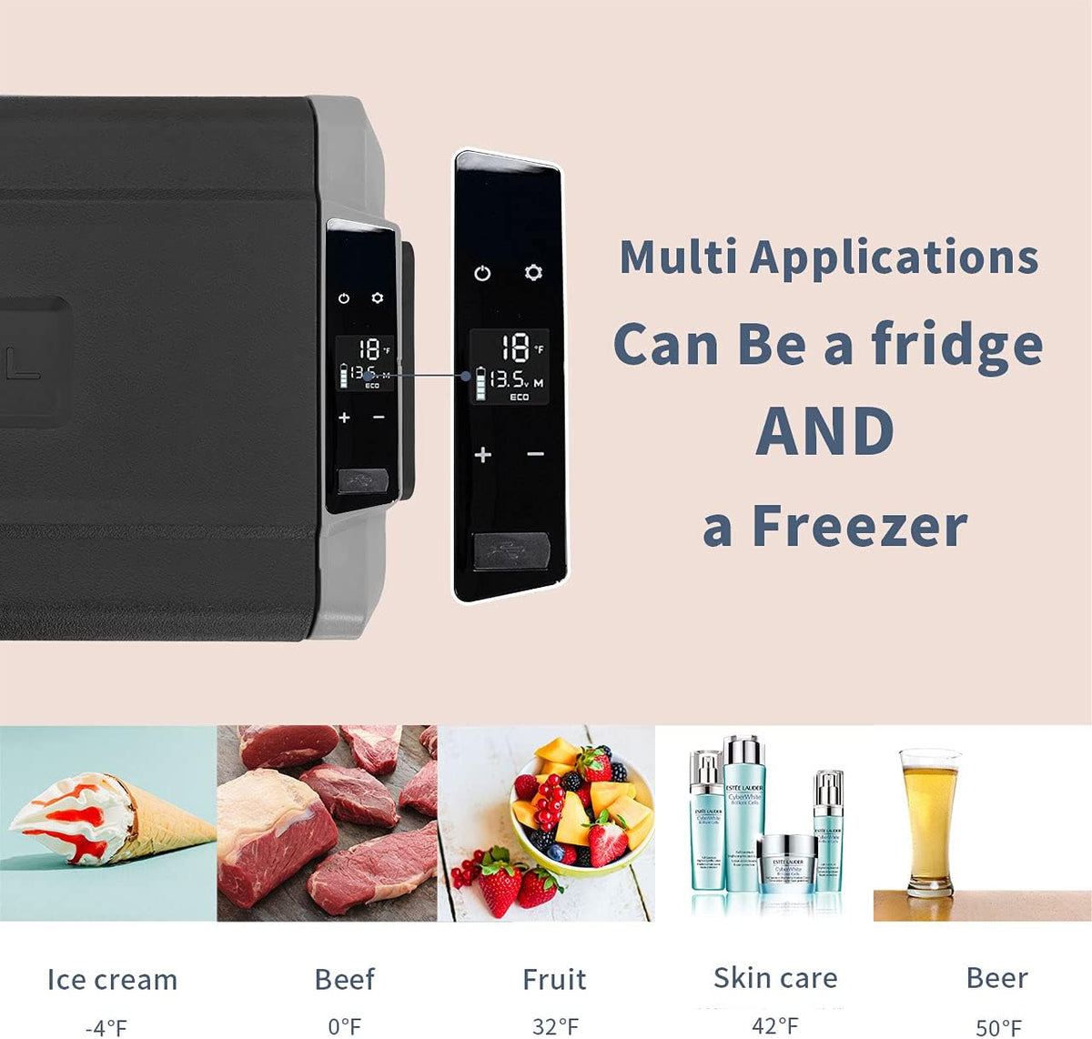 53 Quart Dual Temperature Control Portable Car Refrigerator Freezer G16611