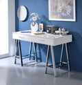 White High Gloss Chrome Writing Desk with USB Connectivity W8468