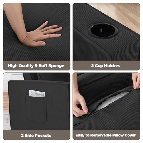 Black Corduroy Convertible Sofa Bed Q46209