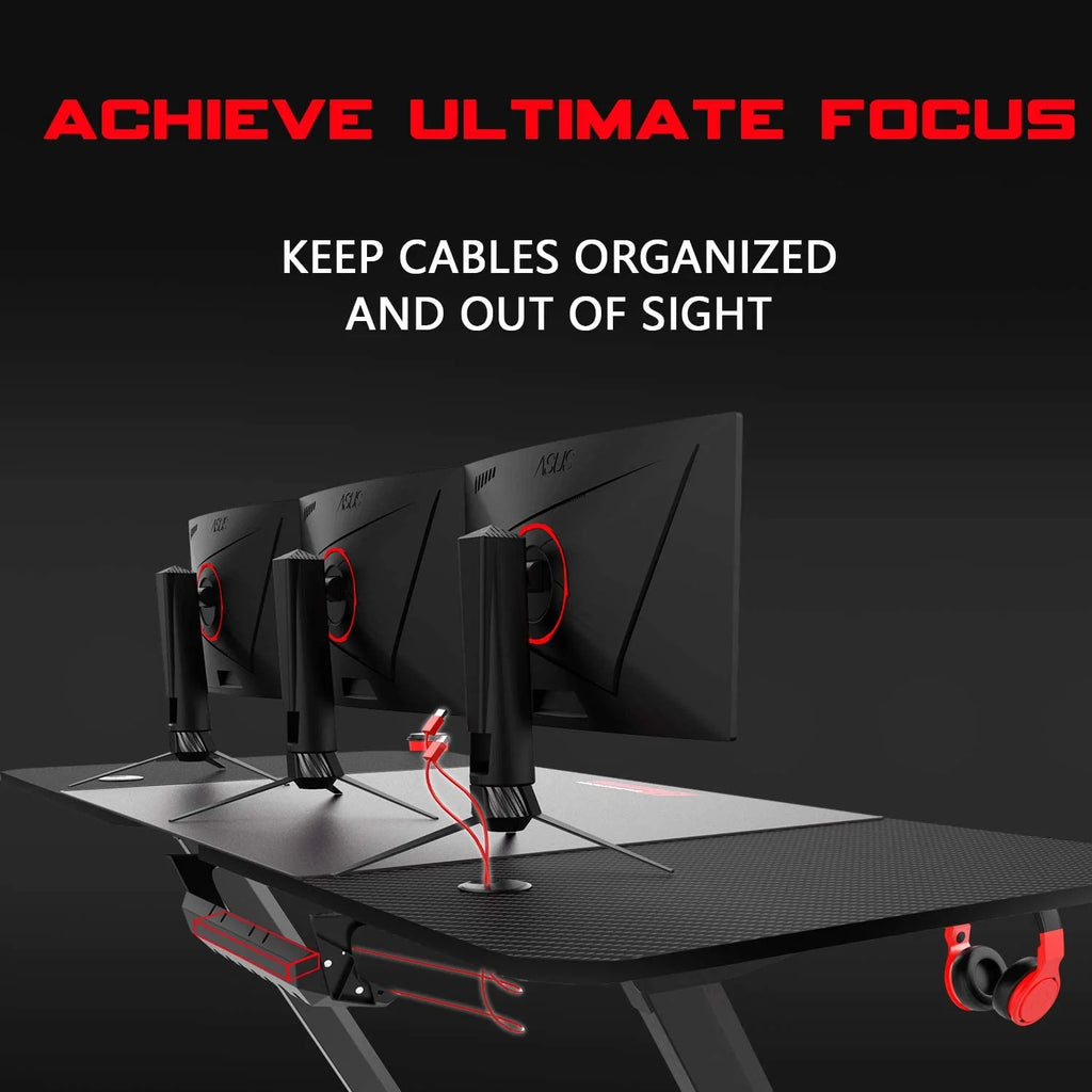 63 Inch Ergonomic Gaming Desk with Mouse Pad and Cup Holder Q925