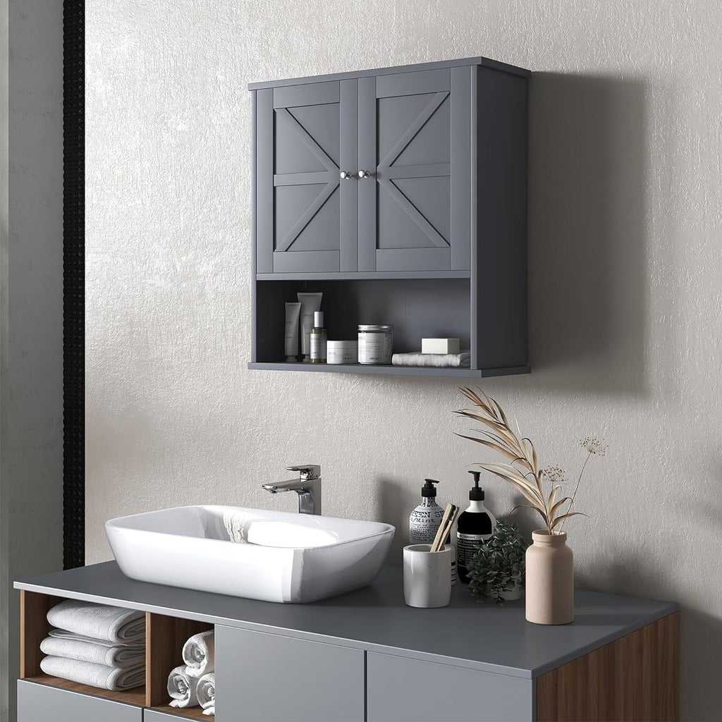 Gray Wall Mounted Bathroom Cabinet with Adjustable Shelf G569
