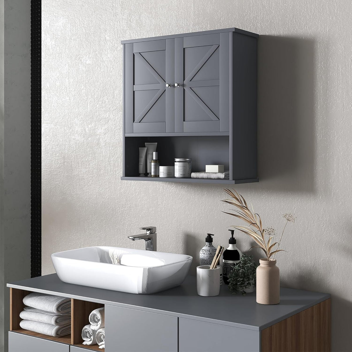 Gray Wall Mounted Bathroom Cabinet with Adjustable Shelf G569