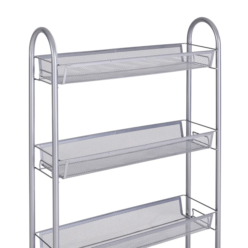 4 Tier Slim Storage Cart Mobile Shelving Unit Organizer Rolling Utility Cart Tower Rack Plastic Stainless Steel Silver X9225