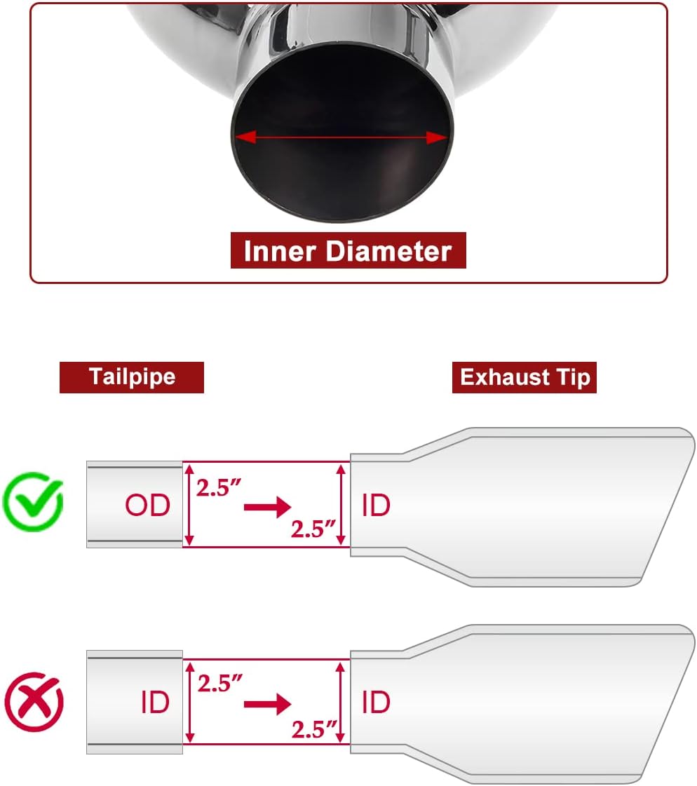 Dual Exhaust Tips 2.5" Inlet 3.5" Outlet 9.5" Length Blue Polished Stainless Steel Double Wall Pack of 2 F1054