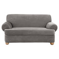 Flannel Gray Stretch Pique Separate Seat Loveseat Slipcover L4640