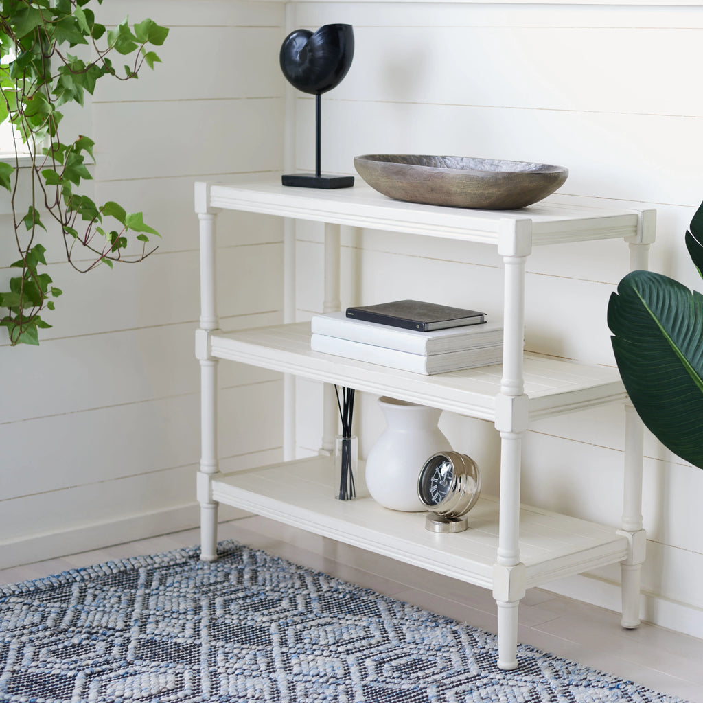 Distressed White Wood Console Table with Shelf I854492